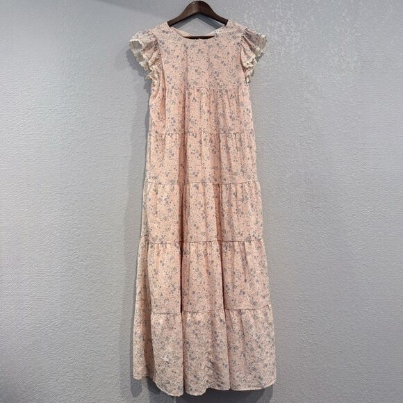 Free the Roses Orange Eyelet Tiered Embroidered Midi Dress Size Small Floral - Picture 2 of 13